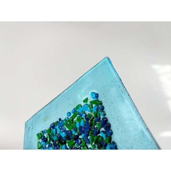 Aqua Blue Pebble Textured Vintage Contemporary Geometric Dish | Catchall | Plate - Picture 4 of 9
